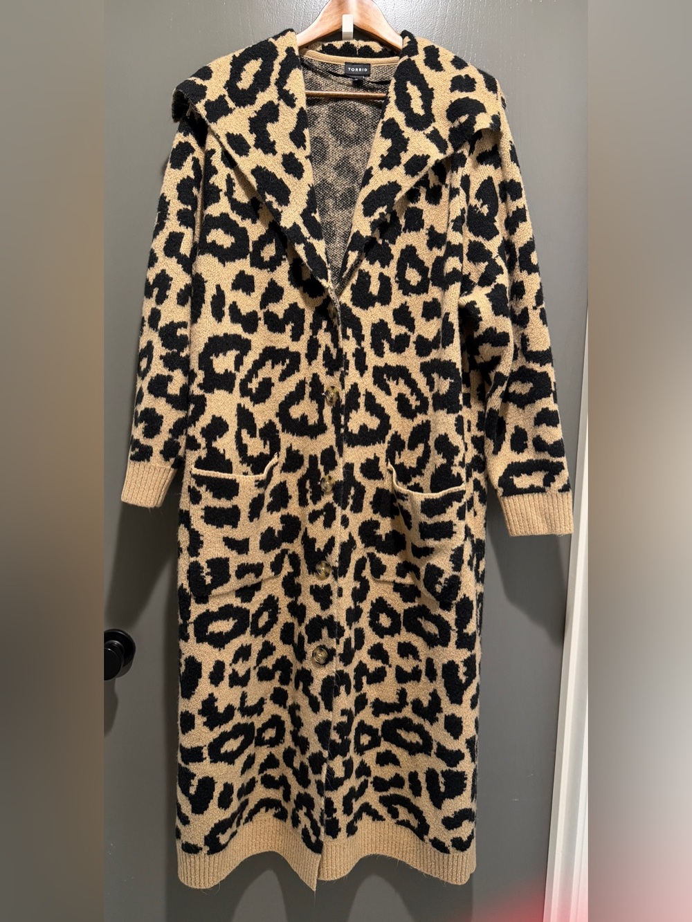 torrid Leopard-Print Long Knit Cardigan in Black and Tan
